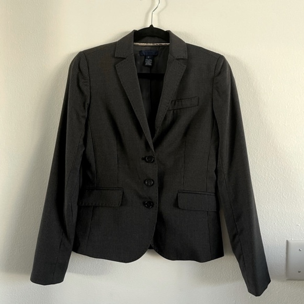 J Crew Pinstriped Wool Gray Blazer
